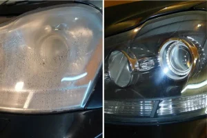 сравнение фар до и после полировки