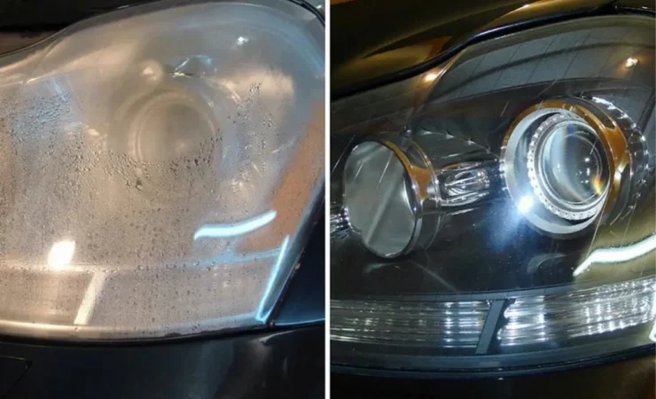 сравнение фар до и после полировки