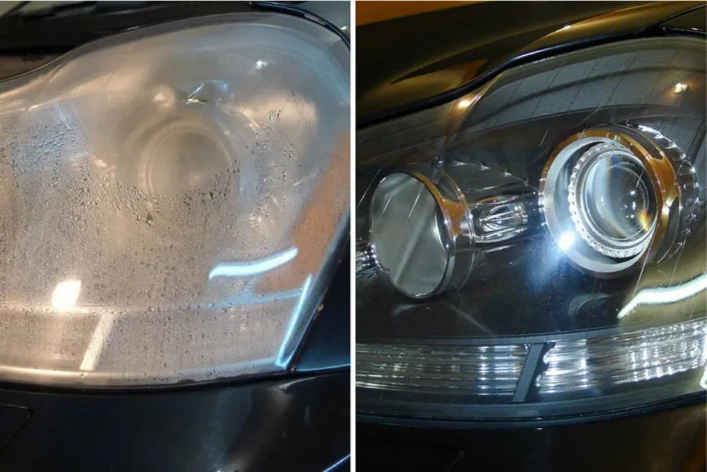 сравнение фар до и после полировки